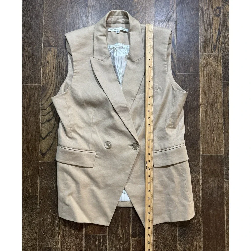 Veronica Beard Vest Double Breasted Size 12 Beige Linen - Picture 3 of 8